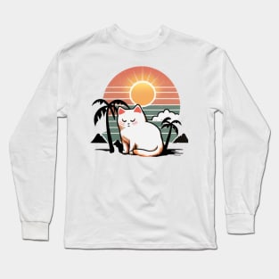 kawaii cute cat vintage sunset cat lover Long Sleeve T-Shirt